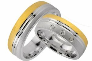 Trauringe123 Trauring Hochzeitsringe Verlobungsringe Trauringe Eheringe Partnerringe GOLD PLATIERT mit 3 Steiner J172