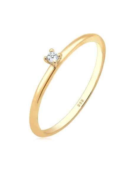 Elli DIAMONDS Diamantring Verlobung Solitär Diamant (0.015 ct) 585 Gelbgold