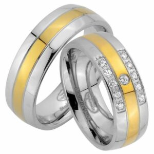 Trauringe123 Trauring Hochzeitsringe Verlobungsringe Trauringe Eheringe Partnerringe Gold Platiert aus Edelstahl JE62