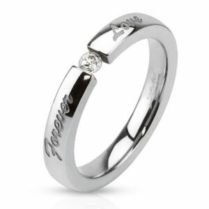 Taffstyle Fingerring Damen Ring Forever Love Gravur weißem Kristall