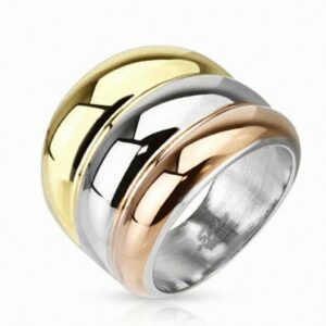 Taffstyle Fingerring Damen Band Ring Poliert Vergoldet 3 Reihen