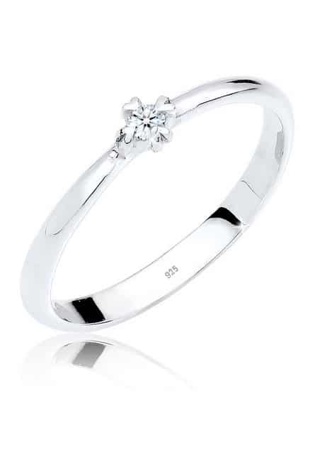 Elli DIAMONDS Verlobungsring Solitär Herz Verlobung Diamant 0.03 ct. 925 Silber