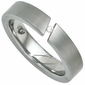 Schmuck Krone Verlobungsring Ring Damenring aus Edelstahl mattiert mit Diamant Brillant schlicht