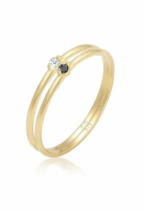 Elli DIAMONDS Verlobungsring Solitär Schwarz Weiss Diamant (0.03 ct) Gelbgold