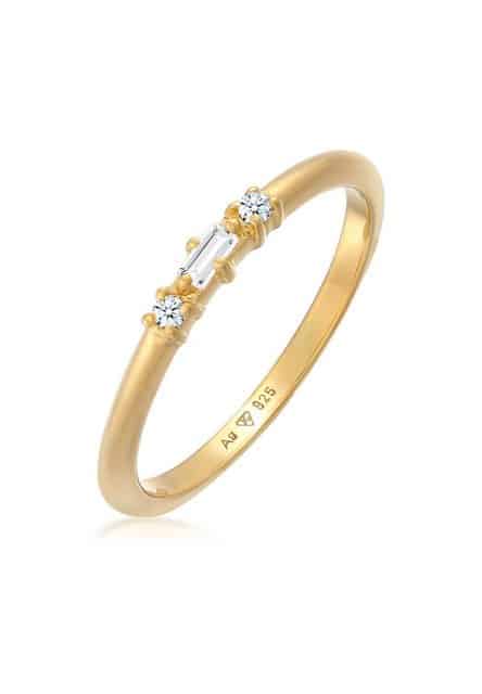 Elli DIAMONDS Fingerring Verlobungsring Diamant (0.03 ct) Rechteck 925 Silber