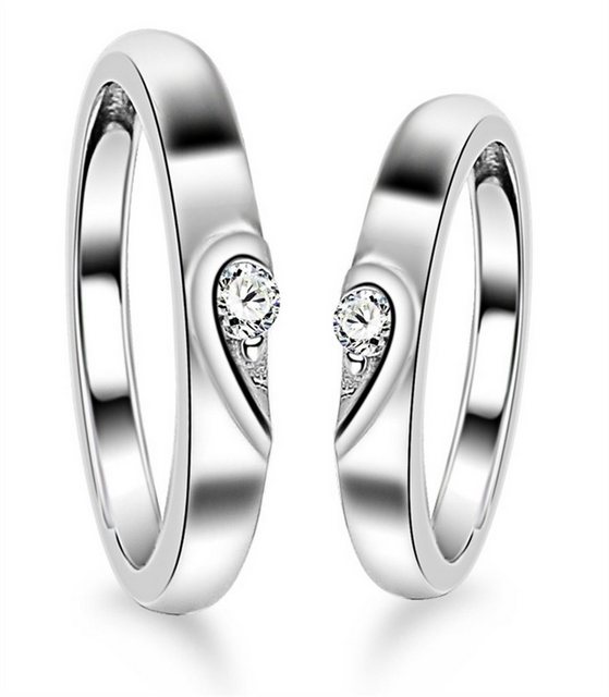 HOMLY Fingerring Verstellbar Paar Ring 925 silber Liebe Herz Eheringe Verlobungsringe