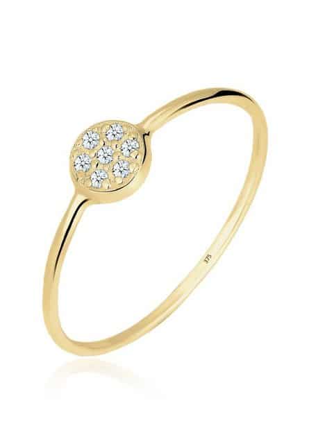 Elli DIAMONDS Verlobungsring Kreis Scheibe Diamant 0.035 ct. 375 Gelbgold
