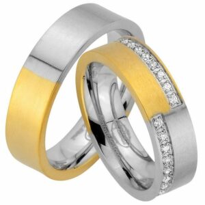 Trauringe123 Trauring Hochzeitsringe Verlobungsringe Trauringe Eheringe Partnerringe Gold Platiert aus Edelstahl JE66