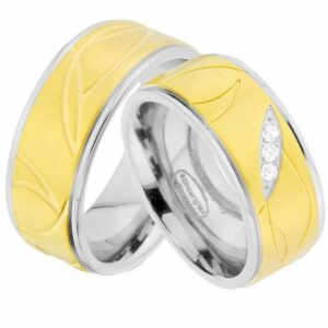 Trauringe123 Trauring Hochzeitsringe Verlobungsringe Trauringe Eheringe Partnerringe aus Edelstahl mit 3 Steine GOLD Platiert JE82