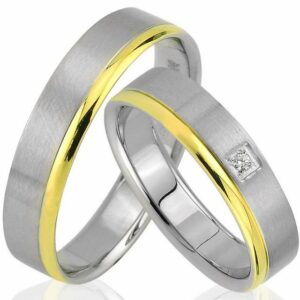 Trauringe123 Trauring Hochzeitsringe Verlobungsringe Trauringe Eheringe Partnerringe aus Edelstahl GOLD Platierte DR. mit Stein