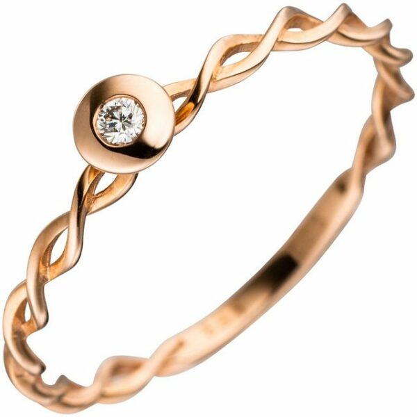 Schmuck Krone Verlobungsring Solitär Ring Damenring mit Diamant Brillant 585 Gold Rotgold gedreht Fingerring