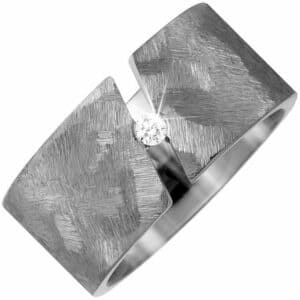 Schmuck Krone Verlobungsring Breiter Partner-Ring Fingerring aus Titan gebürstet mit Brillant 0