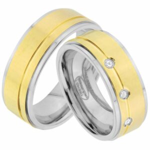 Trauringe123 Trauring Hochzeitsringe Verlobungsringe Trauringe Eheringe Partnerringe Gold Platiert aus Edelstahl JE91