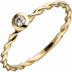 Schmuck Krone Verlobungsring Solitär Ring Diamant Brillant 585 Gold Gelbgold gedreht Fingerring
