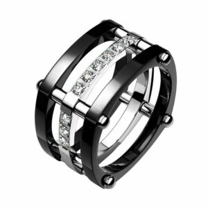 Taffstyle Fingerring Band Ring 3 teilig viereckig Zirkonia Damen Herren