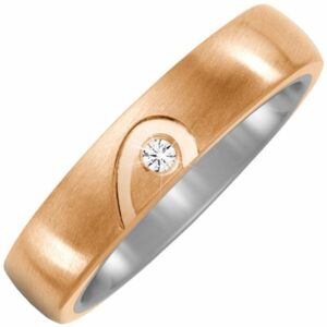 Schmuck Krone Verlobungsring Partner-Ring Halbes Herz Fingerring aus Titan & Bronze mit Diamant Brillant