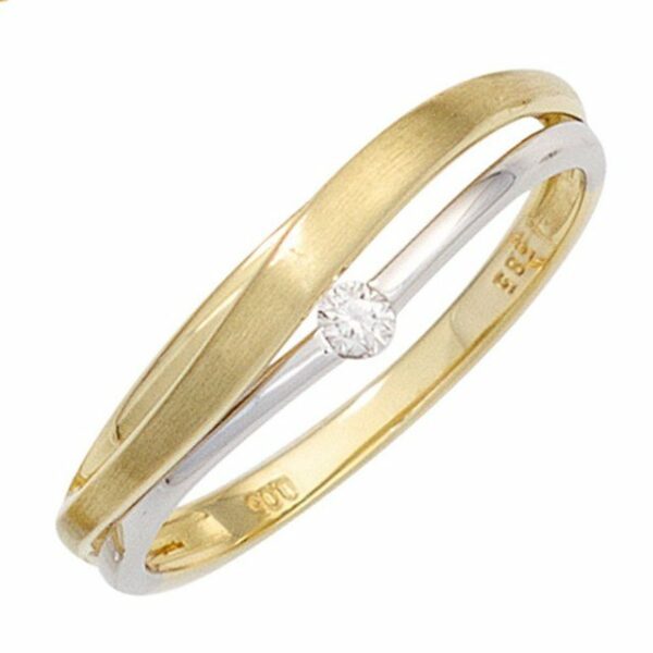 Schmuck Krone Verlobungsring Ring Damenring mit Diamant Brillant teilmatt 585 Gold Gelbgold Weißgold bicolor