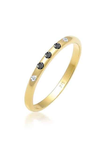 Elli DIAMONDS Verlobungsring Bandring Weiß Schwarz Diamant (0.075 ct) 375 Gold